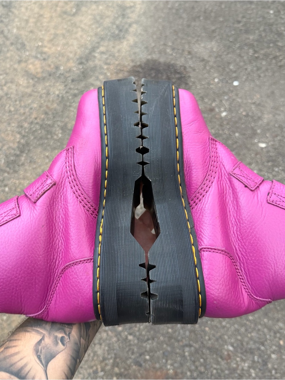 Dr Martens Devon Heart Milled Napa Leather Fushia Platform Combat Boots Size 8 - Picture 7 of 9